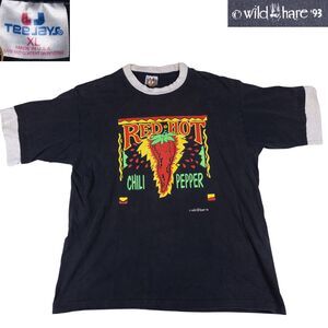 Vintage 1993 Red Hot Chili Peppers Tee Jays Ringer Tee XL USA Wild Hare 90s